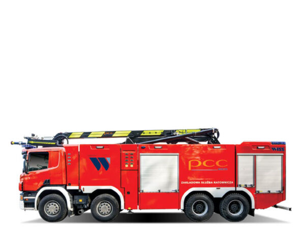 SAMOCHÓD RATOWNICZO-GAŚNICZY Z WYSIĘGNIKIEM GAŚNICZYM 8X4 SCANIA P450